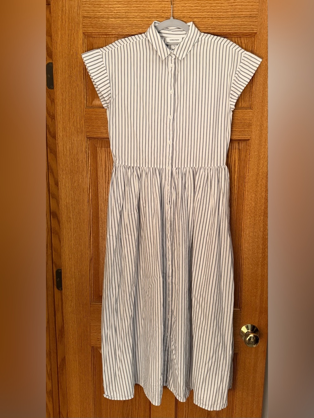 Nordstrom Drop Waist Button Front Cotton Midi Dress